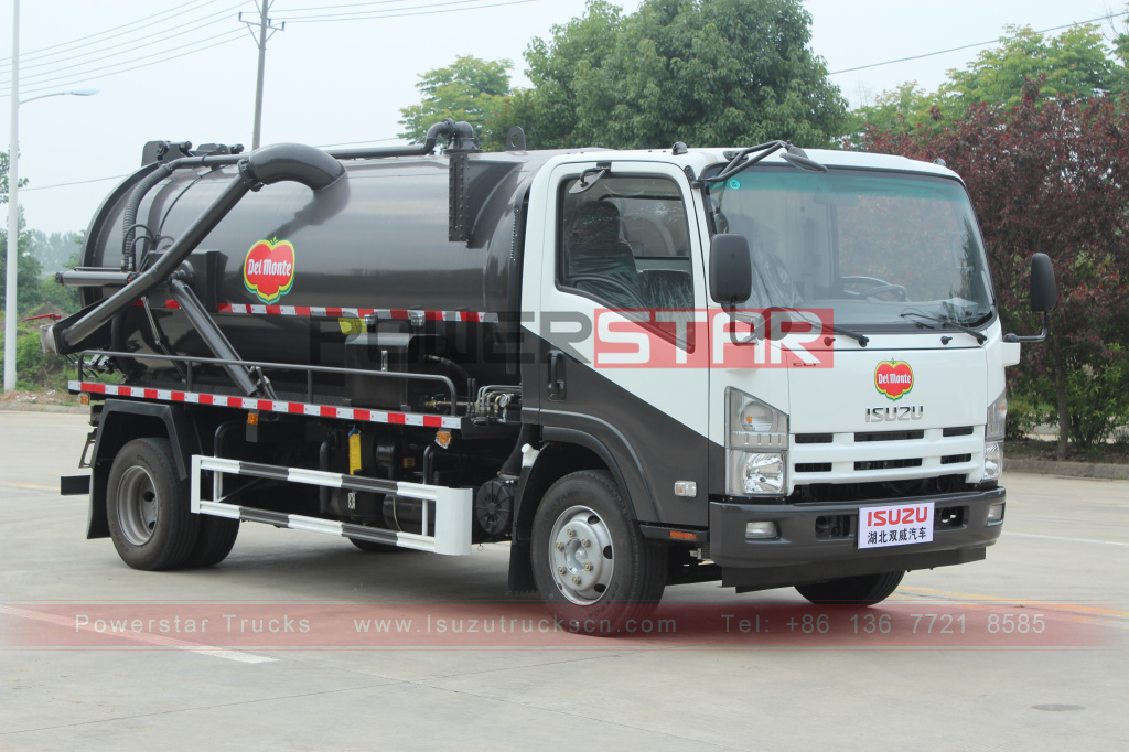 Philippines Del monte Xe hút chân không ISUZU Xe hút chân không ISUZU ELF 4X2 Máy hút nước thải chân không Tanke vehicel 8.000L