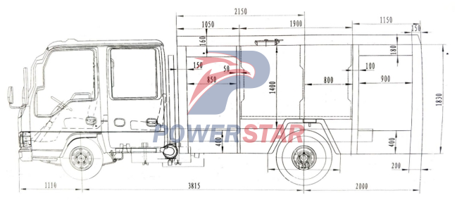 Technical drawing of Albania 4X4 Isuzu off road fire pumper