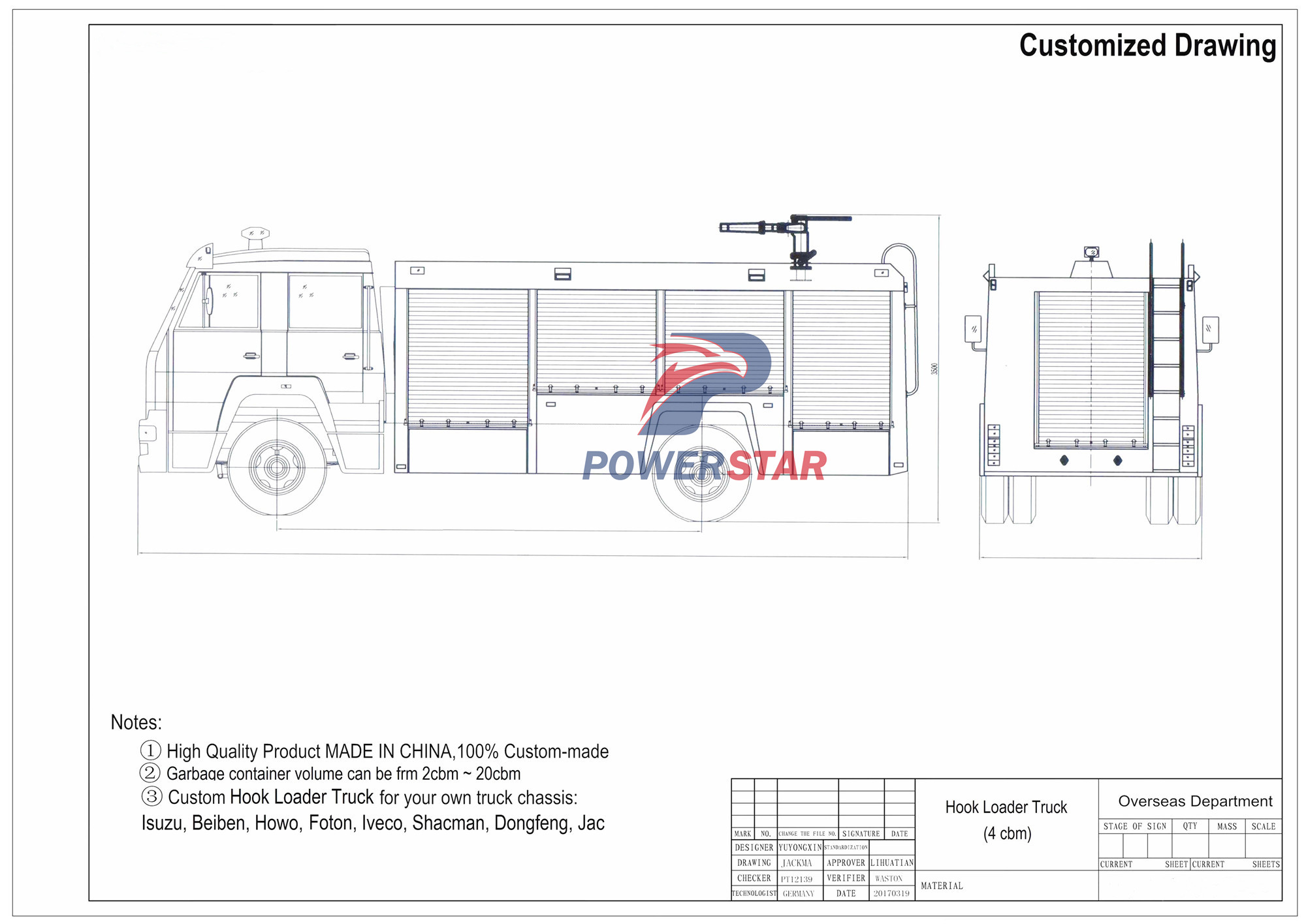 Technical drawing of Isuzu 700P water fire fighting truck