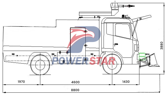 Technical drawing of Isuzu Giga armored water cannon truck