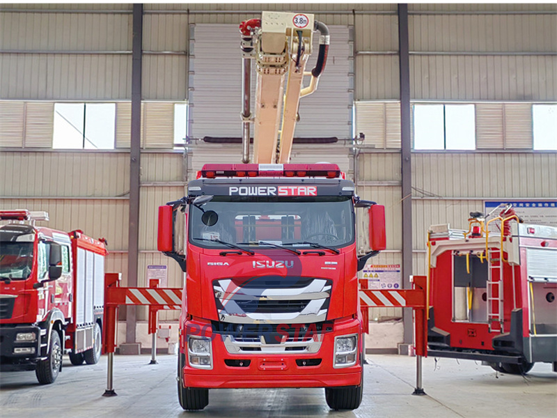 Isuzu GIGA fire truck with mounted high reach extendable turret